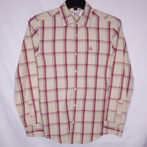 Penguin Shirt Mens Medium Plaid Tan, Red Heritage Slim Fit